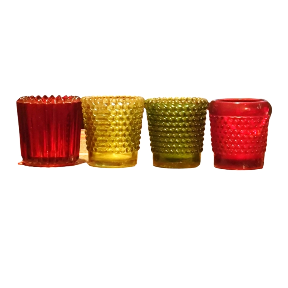 Vintage Hobnail & Striped Glass Votive Candle Holders MCM Boho Set Of 4